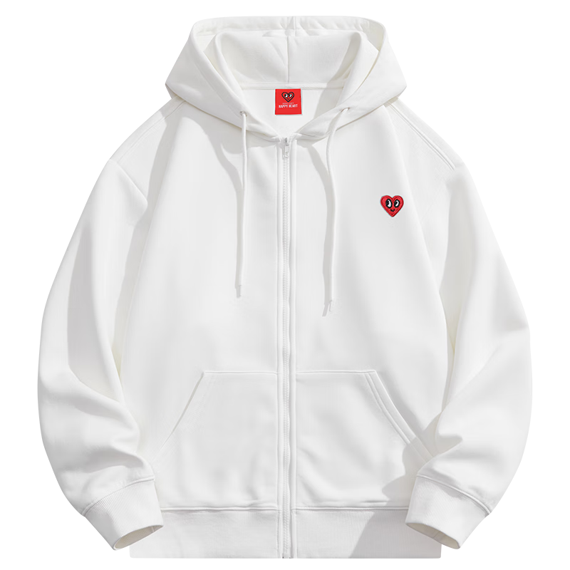 Chaersitaoxin [Wang Churan's Choice] Hooded Cardigan Sweatshirt for Men And Women, Solid Color Simple Top Casual Jacket, White, L