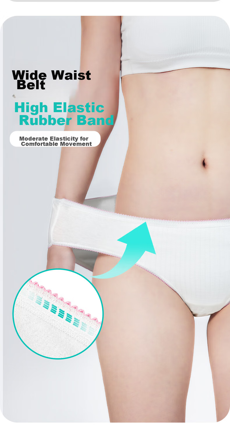 NOLANSEND Disposable Women's Underwear, 100% Pure Cotton, Travel Military Training Portable, Maternity No-Wash Non-Sterilized, 5-Pack, XXL Size 7