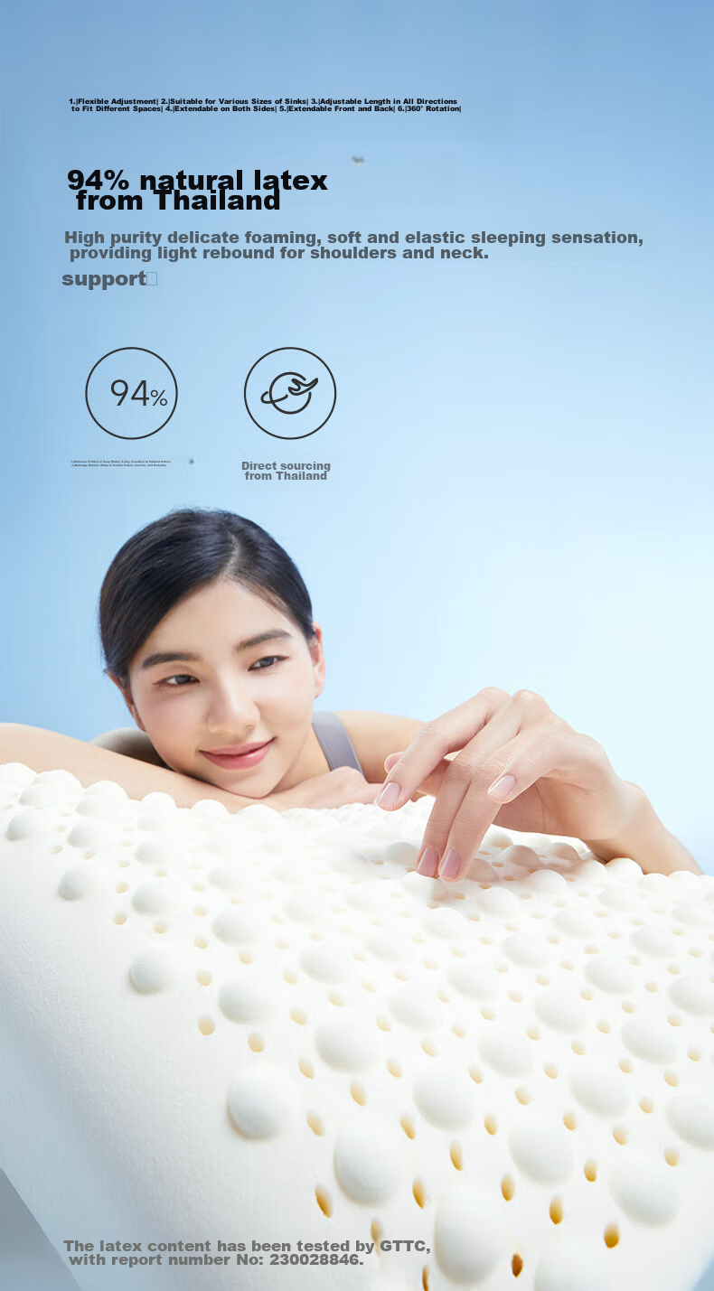 8H Thailand 94% Natural Latex Pillow for Adults, Cervical Spine Support And Sleep Aid, Z8 Gray 10