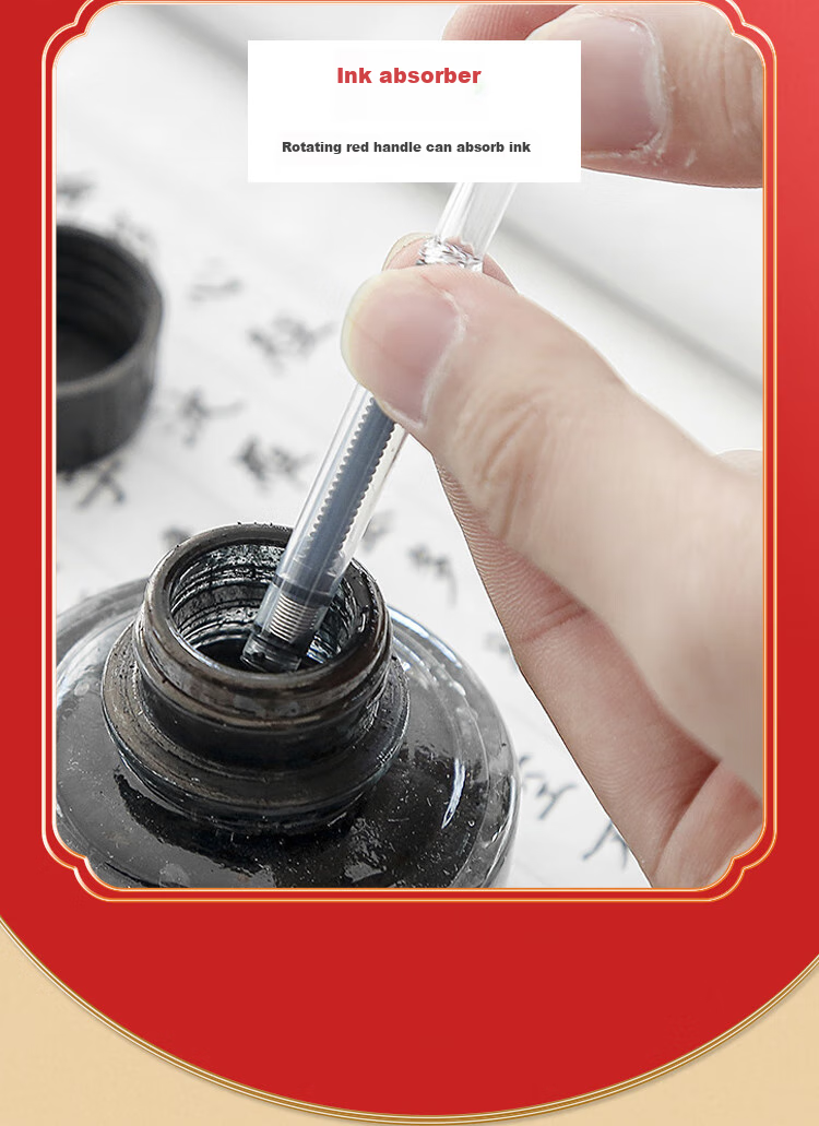 Yihaitangwenhua Calligraphy Brush Pen with Refillable Ink, Fountain Pen-Style Wolf Hair Portable Small Regular Script Calligraphy Brush for Sutra Copying, Extra Fine Art Brush for Gifting, Fountain Pen And Brush Gift Box Set - Coffee Color 7