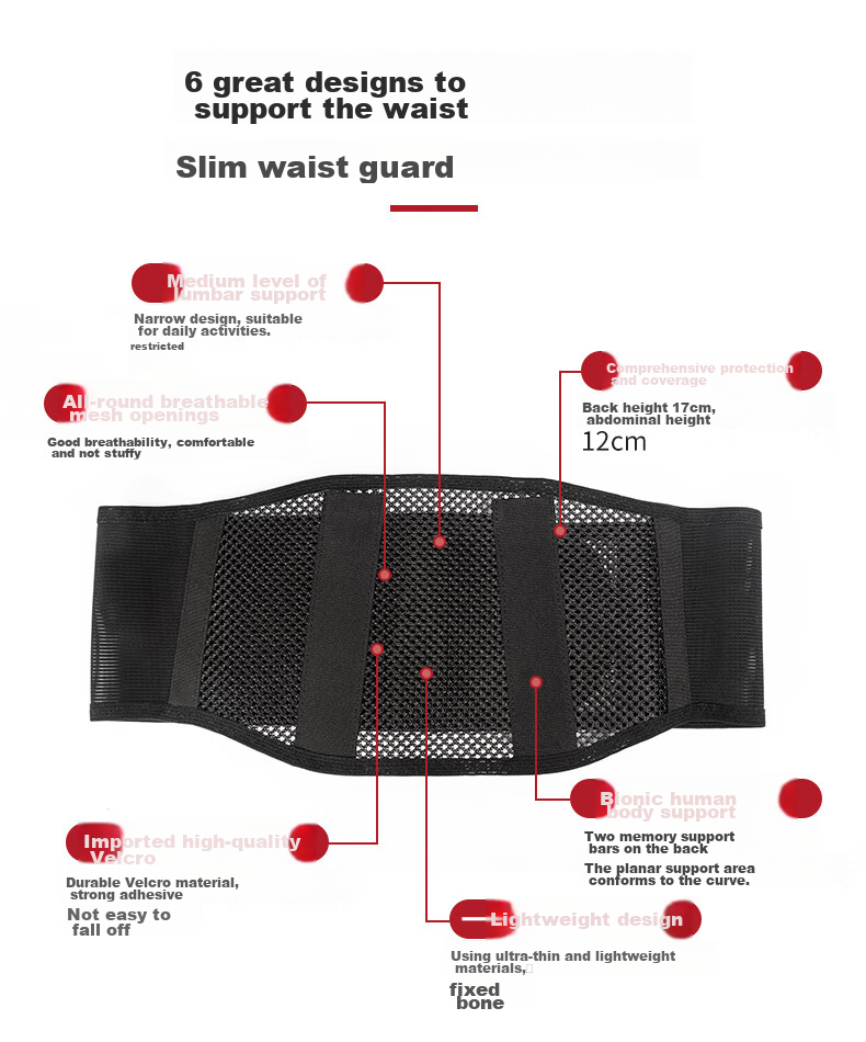D&M Japan Imported Summer Skin-Friendly Waist Support Belt Fitness Sports Lumbar Brace Intervertebral Disc Herniation Sitting Fixation Support 5