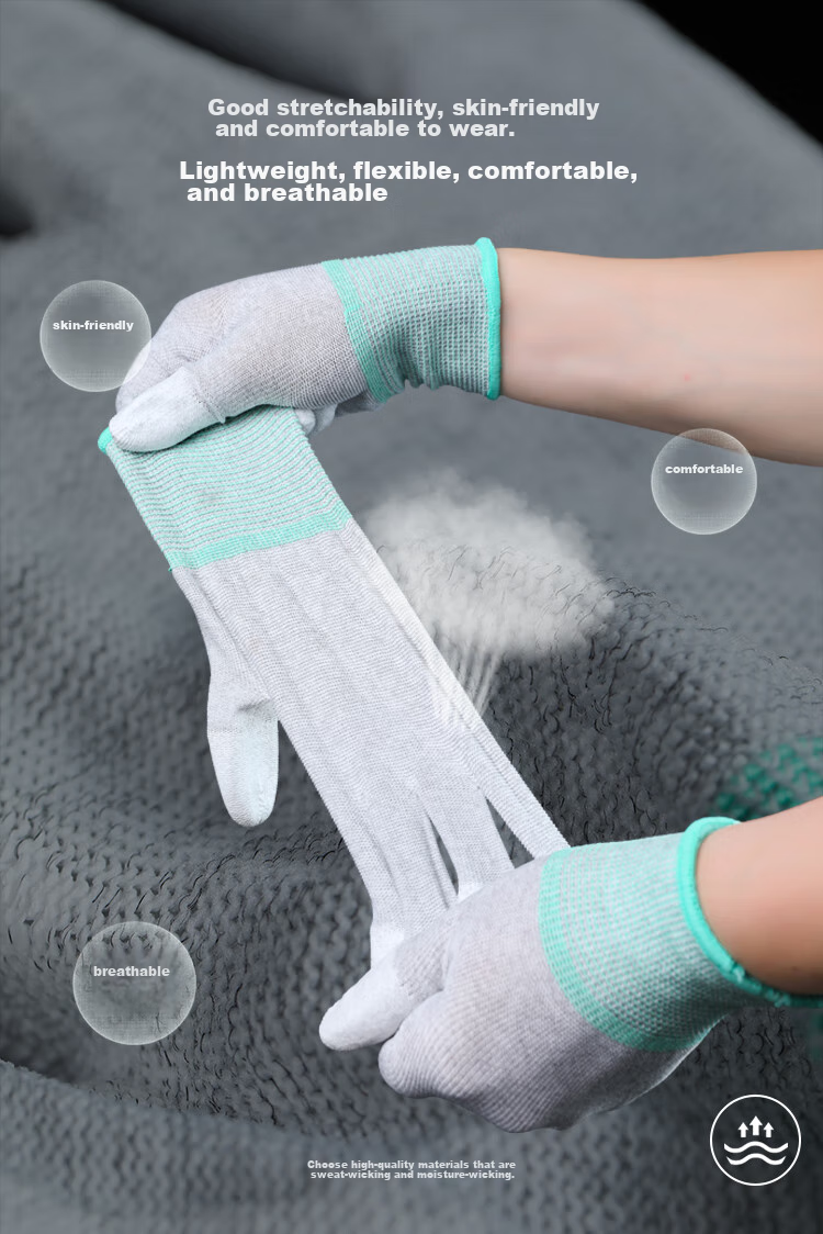 Ruizhengde Anti-Static Gloves Carbon Fiber Coated PU Gloves Finger Coated Size L 10 Pairs/Pack 4