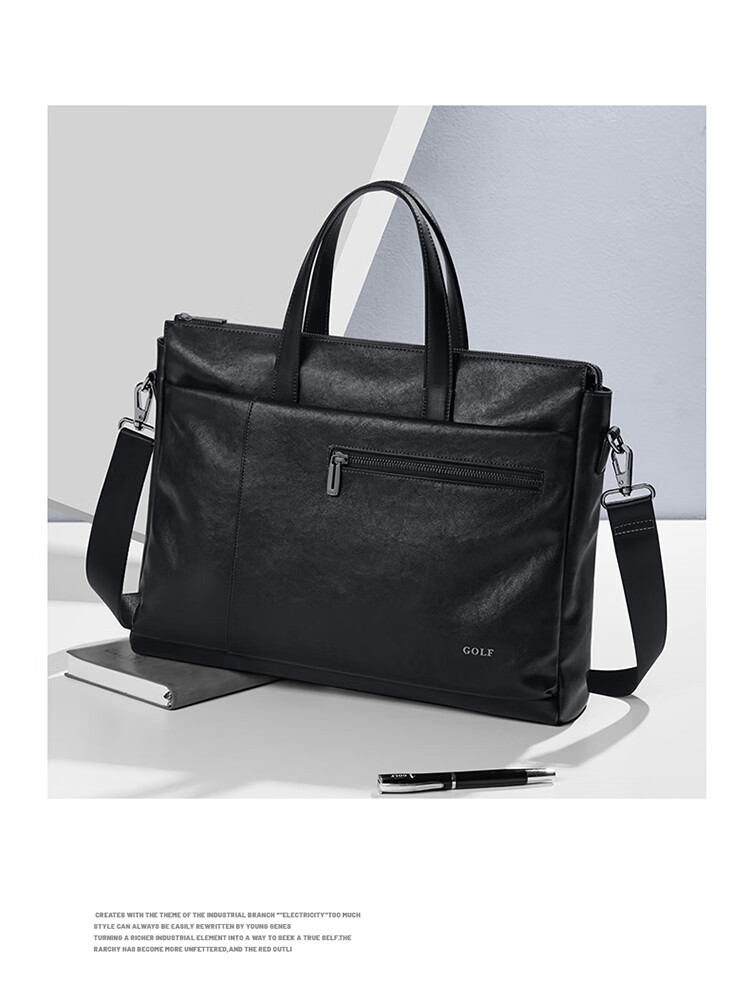 GOLF Business Briefcase, Men's Soft Leather Handbag, 15.6/16 Inch Laptop Bag, Office Travel Shoulder Crossbody Bag 12