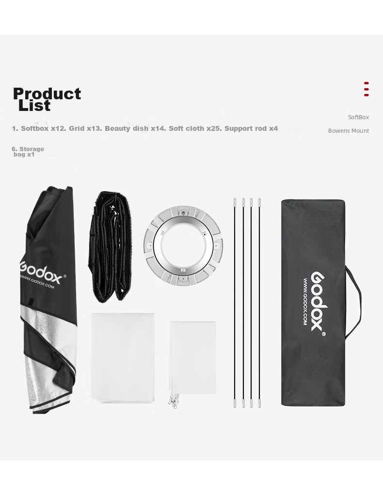 Godox 22*90cm Rectangular Square Grid Softbox, Light Modifying Cover, Suitable for Live Streaming Fill Light, Photography Light, Flash, Foldable Portable Softbox with Grid 2