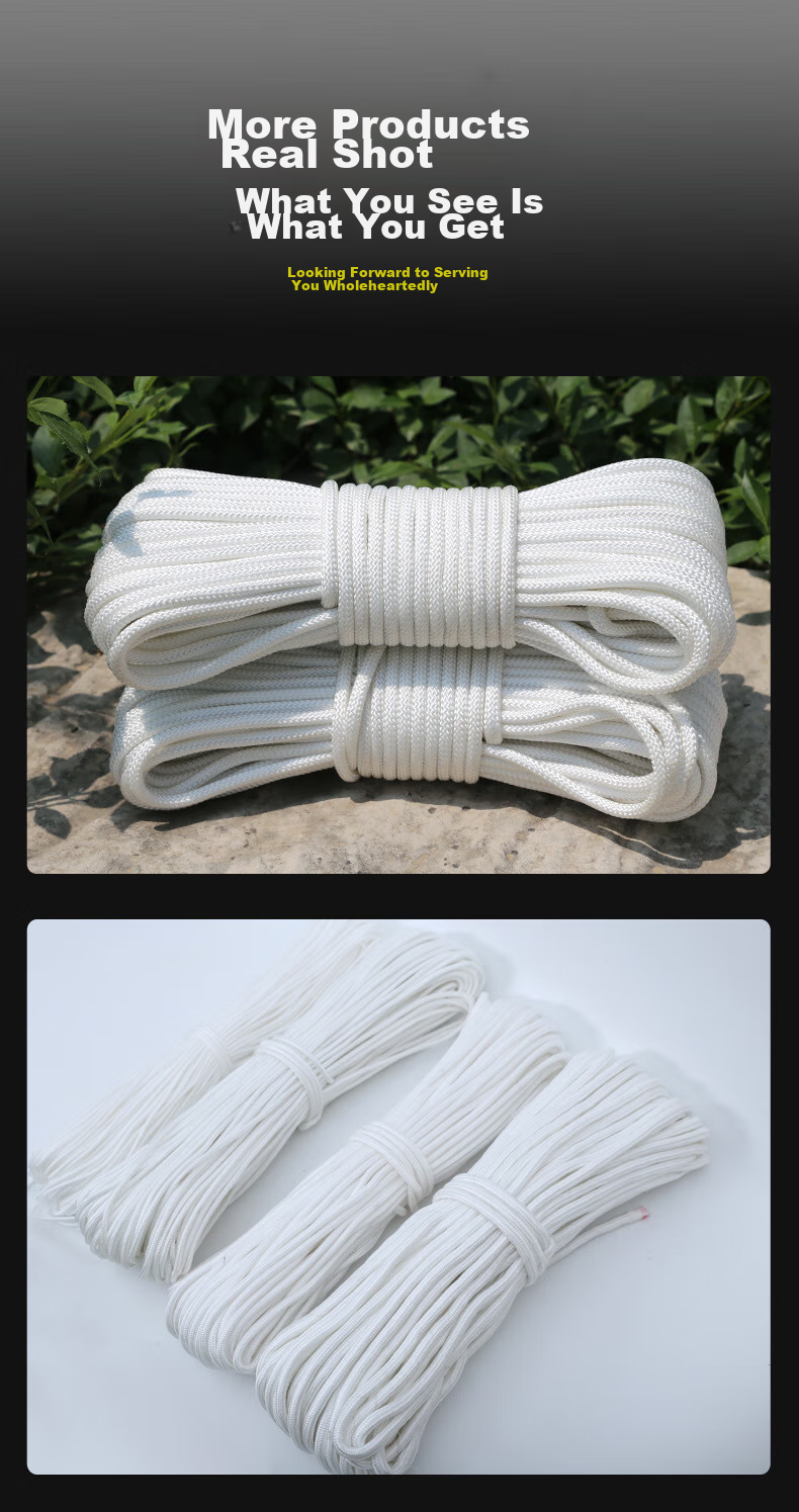 Andatong Nylon Rope, Strong And Durable Binding Rope, Outdoor Packing Line, Anti-Aging Braided Nylon Rope for Garages And Clotheslines, White 50*6mm 4