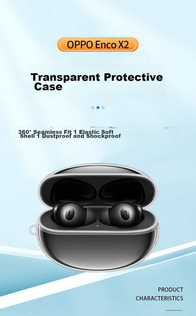 Masentek Compatible with OPPO Enco X2 Earphone Protective Case, Charging Case, Clip2/free43/Air4i/3/4/5pros/R4 New Edition TPU Accessory, Shockproof Transparent 1
