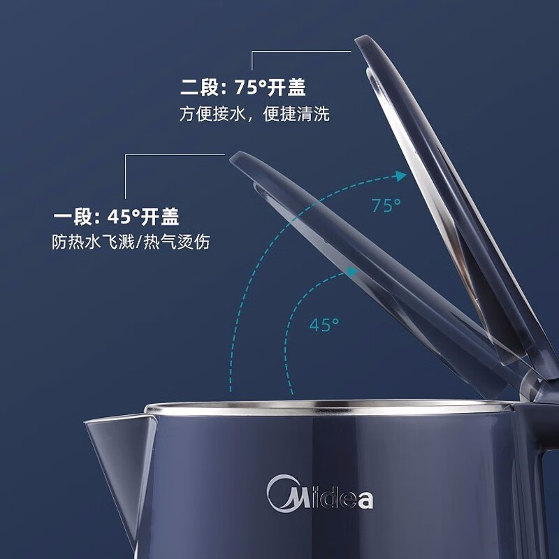 美的（Midea）电热水壶家用大容量不锈钢烧水壶无缝内胆双层防烫智能断电开水壶便携式电水壶SHE1520a