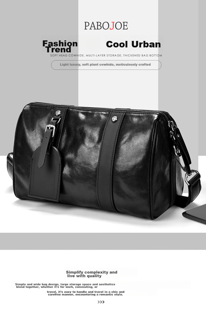 Pabojoe Top-Grain Leather Shoulder Crossbody Bag, Large Capacity Shoulder Bag, Commuter Backpack for Men, Versatile Fashionable Trendy Men's Bag 1