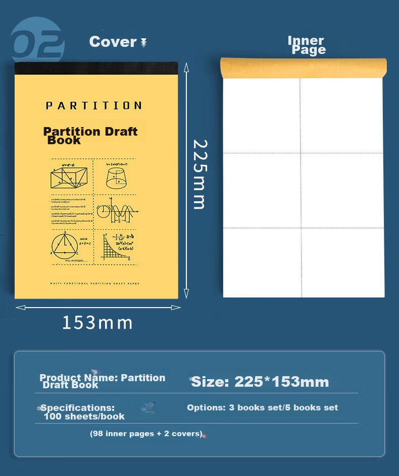 DiLe Small 22K Partition Draft Notebook Elementary School Blank Thickened Beige Paper Protector Middle And High School Math Practice Calculation Paper 40 Sheets/book STXBB Exercise Pen One Box 4269 10 Books 3