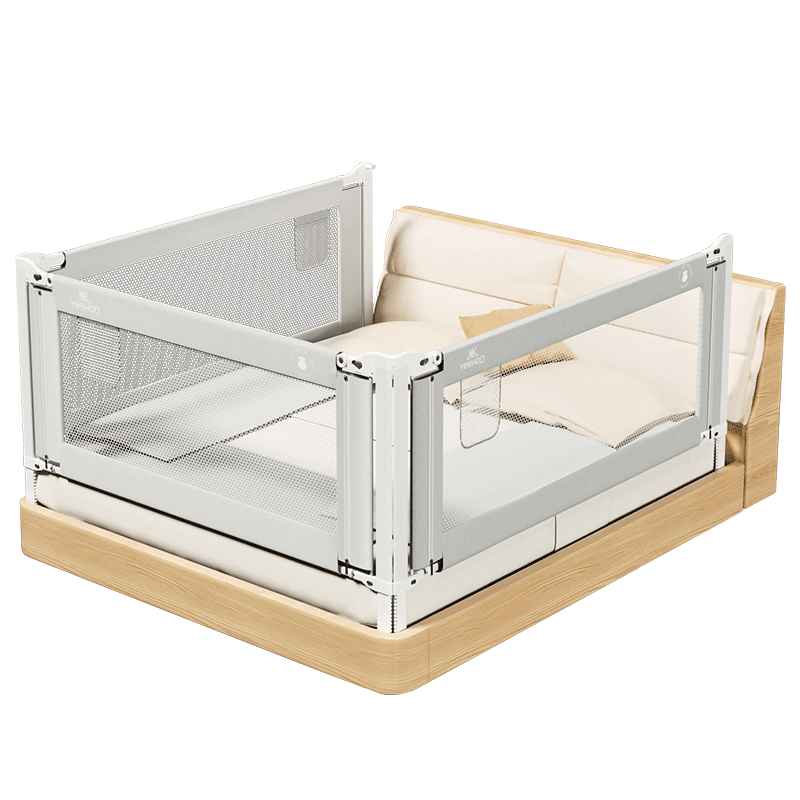 YEEHOO Baby Crib Guard Rail, Anti-Fall Protection Barrier, Bedside Anti-Drop Guardrail, 1.8+2.0+2.0, No Drilling Required, Three-Sided Installatio