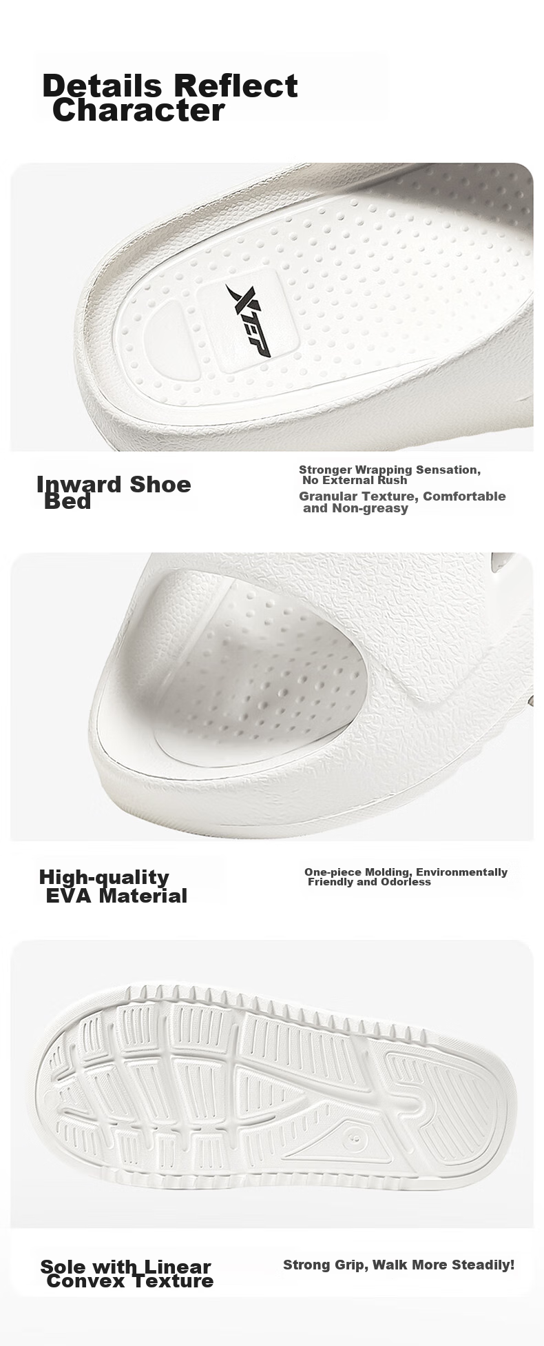 XTEP Sports Slippers for Men, Single-Strap Sandals, Summer Outdoor Wear, Couple Slippers, A043, White, Size 42-43 9
