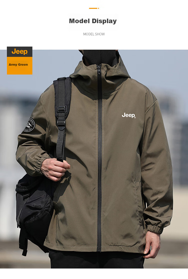JEEP Men's Hooded Jacket for Spring And Autumn, Loose-Fitting Trendy Casual Clothing, Army Green, 3XL 14