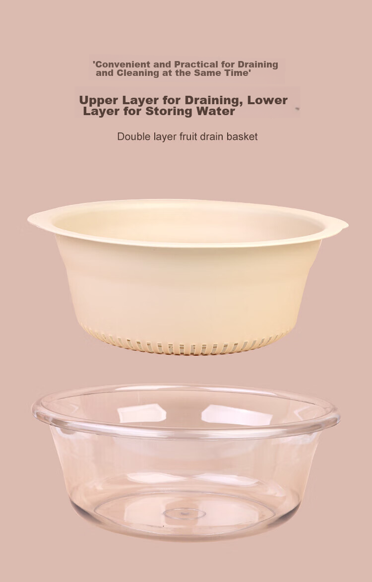 Bayco Vegetable Washing Basket, Draining Basket, Double-Layer Vegetable Washing Basin, Rice Washing Draining Basket, Strainer Basket, Fruit Washing Colander, Medium-Sized BX5240 10