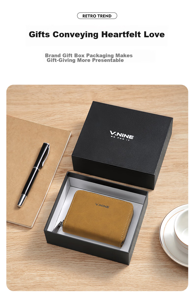 V.NINE Card Holder for Men with Multiple Card Slots, Bank Card Holder, ID Holder, Horizontal Coin Purse, Men's Valentine's Day Gift Box Set 3