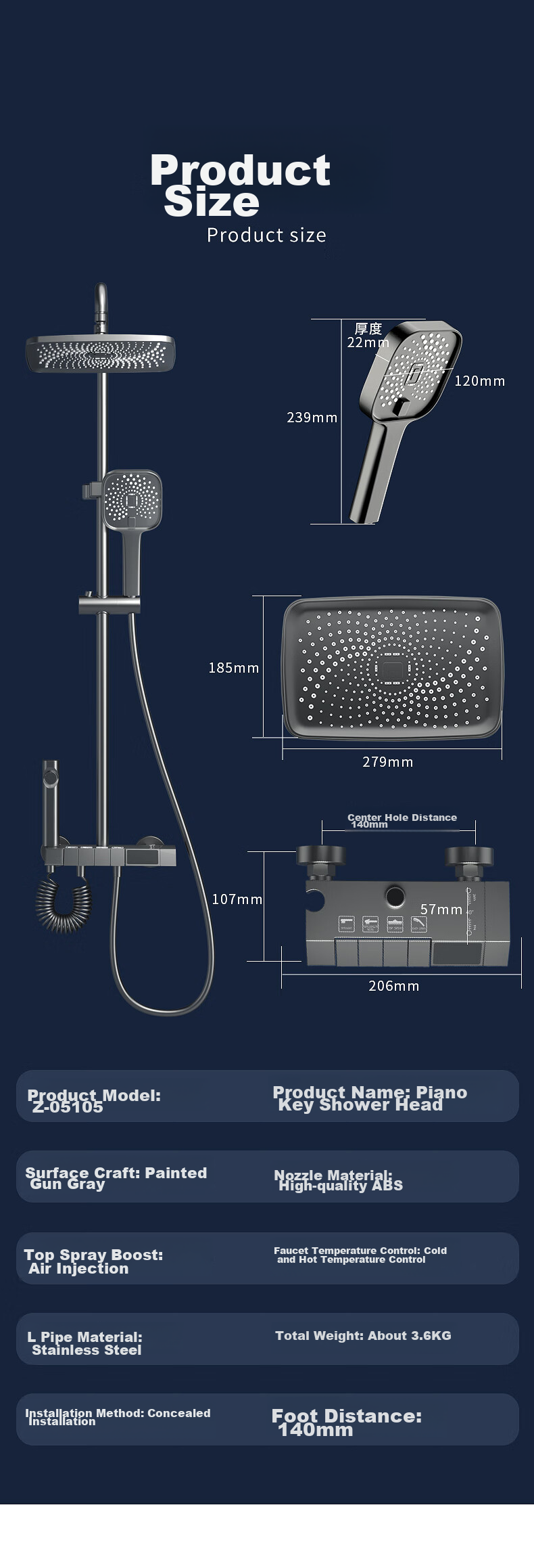 MEJUE Intelligent Shower Head Set, Shower Head Bathroom Spray Nozzle, Pressurized Shower System Z-05105 37