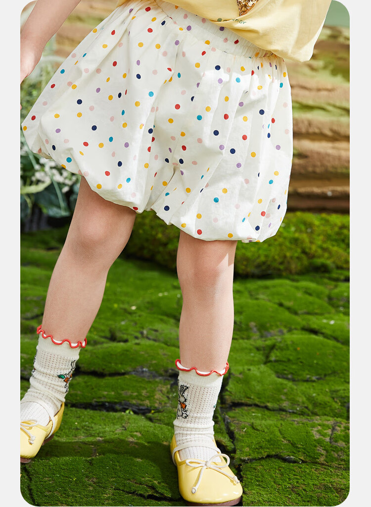 ASK JUNIOR Girls' Summer Pants, Fashionable Polka Dot Print Casual Loose Harem Shorts for Young Children, Beige, Size 100 2