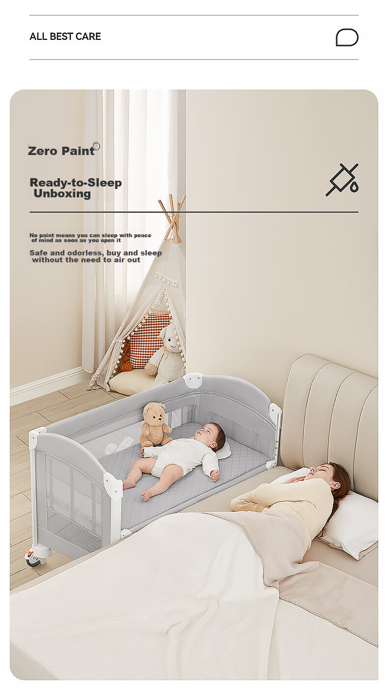 ABCMOKOO Sofa Folding Crib, Convertible to Large Bed, Multifunctional Newborn Portable Baby Bed - Morandi Green AIR Model 6