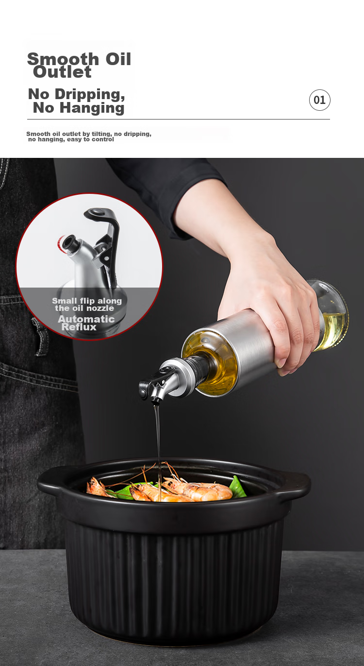 MAXCOOK Glass Oil Dispenser with Automatic Opening And Closing, Leak-Proof Kitchen Home Oil Bottle Container 550ml MCPJ0507 5