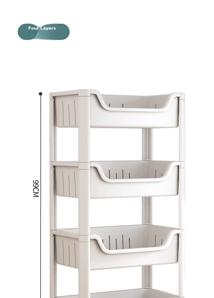 XIAOJIANGCAI Bookshelf Storage Rack, Floor-Standing Home Simple Multi-Layer with Wheels, Toy Storage Cart, 4-Tier Storage Shelf 24