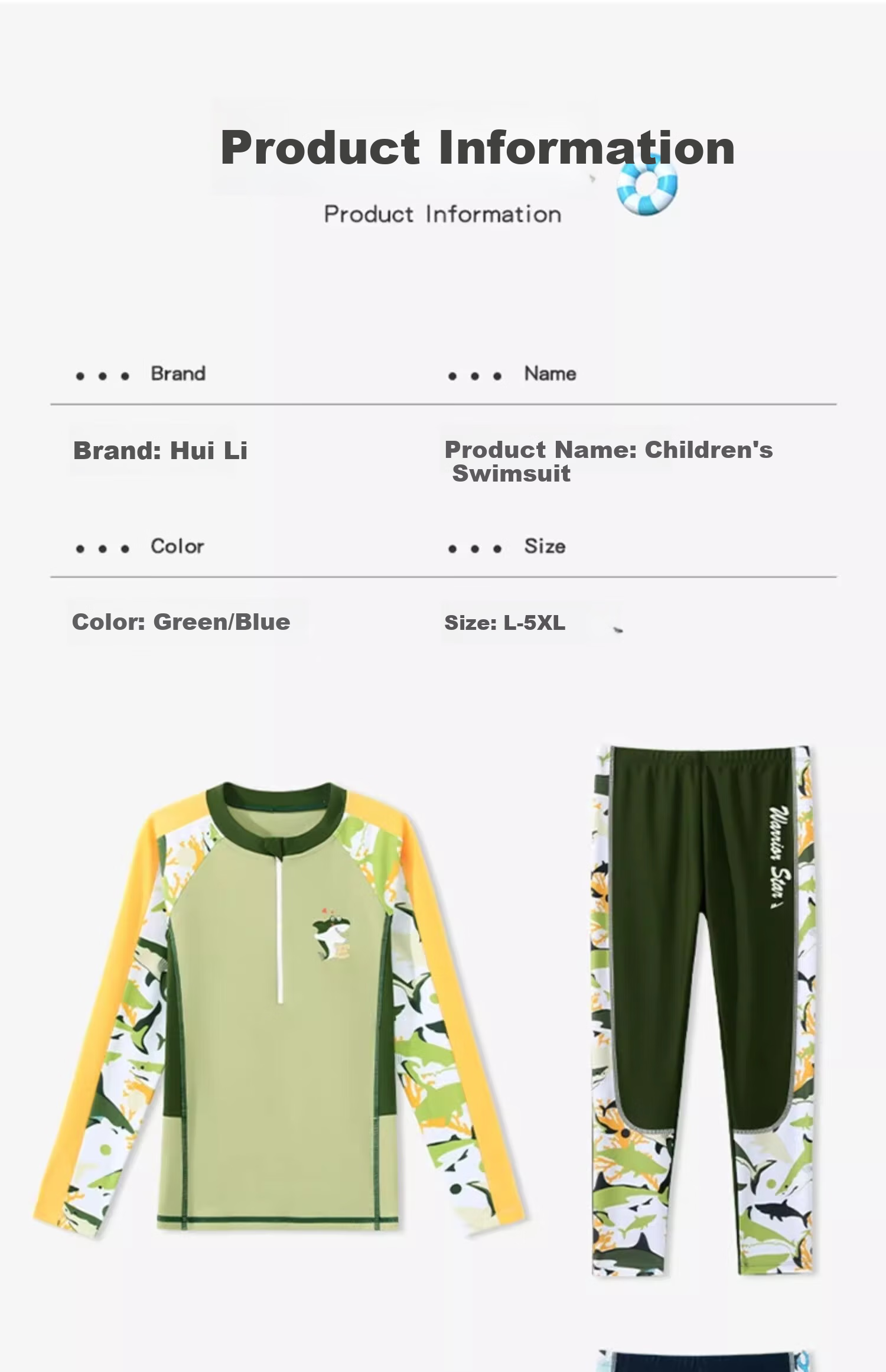 Huili Children's Swimwear, Boys' Two-Piece Long-Sleeve And Long Pants Set, for Travel And Play, Big Kids' Swimsuit 35242, Army Green, Size 110 7