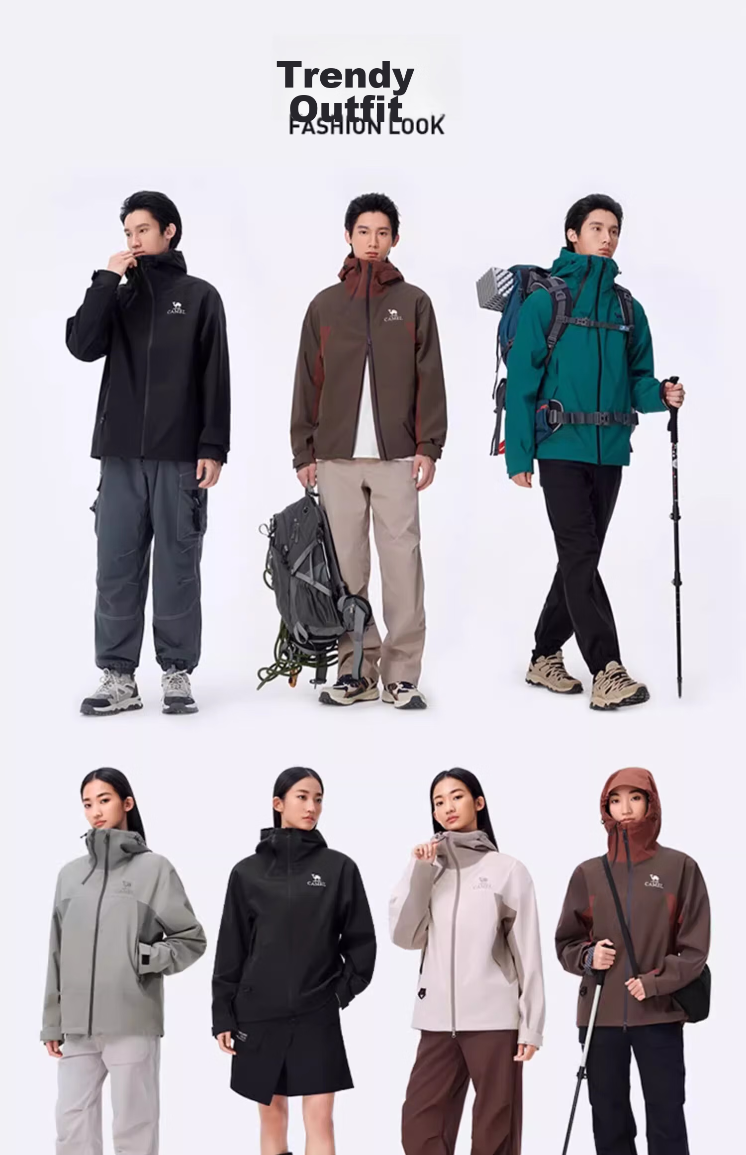 CAMEL Outdoor Hardshell Jacket for Men And Women, Windproof And Waterproof Coat, New Autumn Hiking Wear 2024 [Black Armor] R727 10