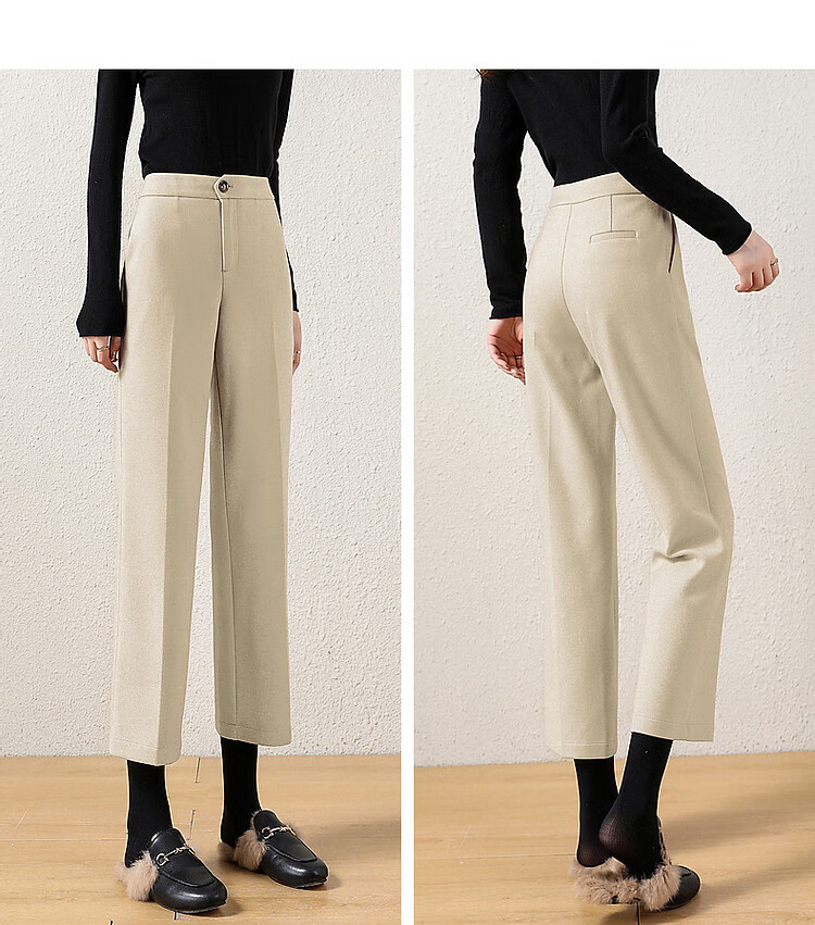 Dme [Brushed Cigarette Pants] Mid-Rise Straight-Leg Women's Trousers, Retro Casual Style, Beige, XL 9