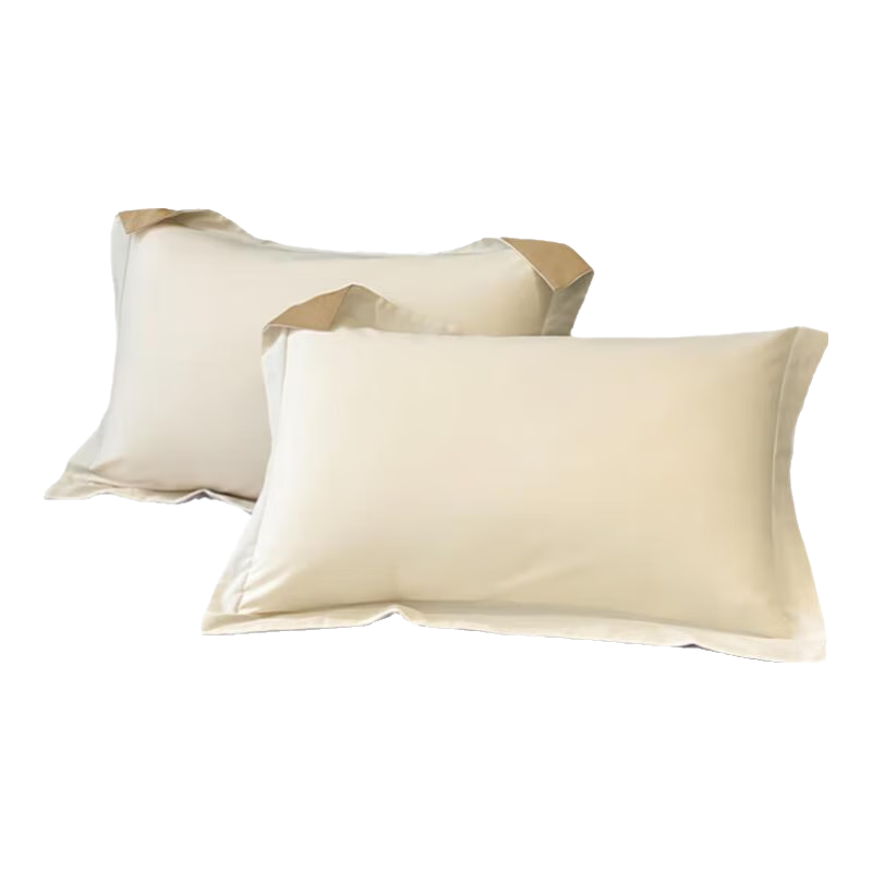 Yuanshenghuo Pillowcase, Pure Cotton, 100% Cotton, 60-Count Plain Pillowcases, One Pair, 48*74cm, Milk White + Camel Color