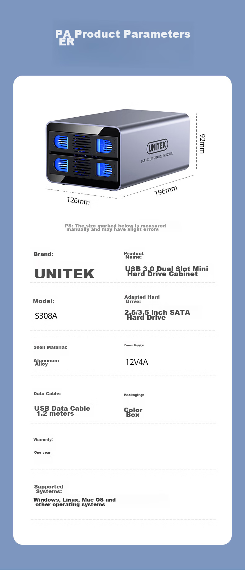 UNITEK Dual-Bay Full Aluminum Mechanical SSD Expansion Enclosure, Compatible with 2.5/3.5 Inch SSDs, USB 3.0 High-Speed to SATA Interface, External Hard Drive Storage Cabinet for Computers 15