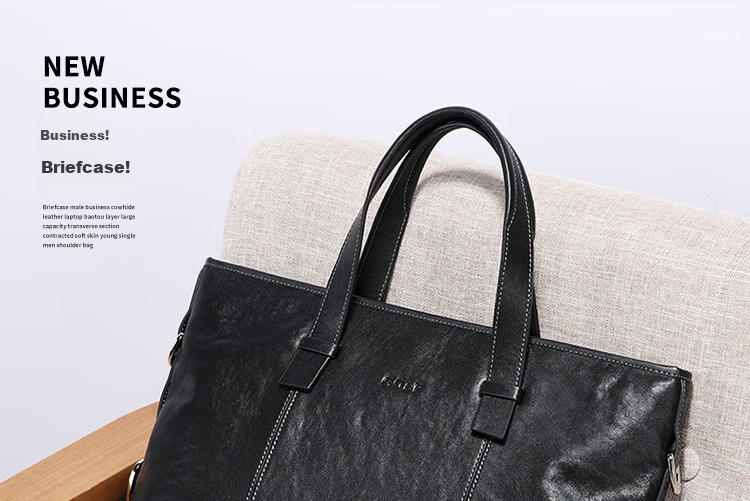 GOLF Briefcase, Men's Business Top-Grain Leather Handbag, Large Capacity Laptop Bag, Fashionable Horizontal Style Shoulder Crossbody Bag 3