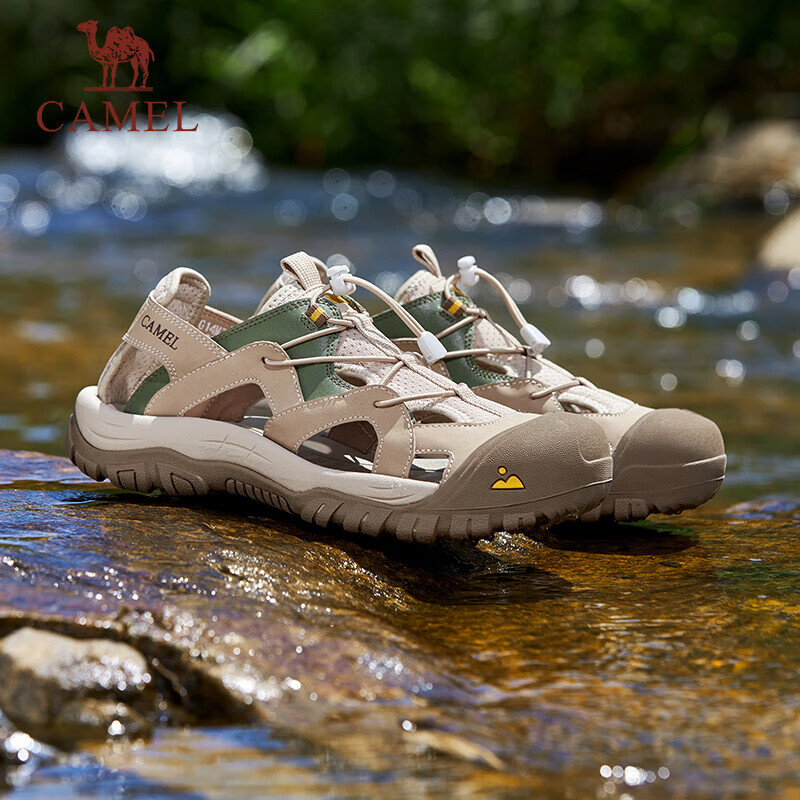 CAMEL Breathable Mesh Water-Repellent Anti-Collision Closed-Toe Urban Outdoor Sports Sandals for Men G14M396625 Sand Color Size 42