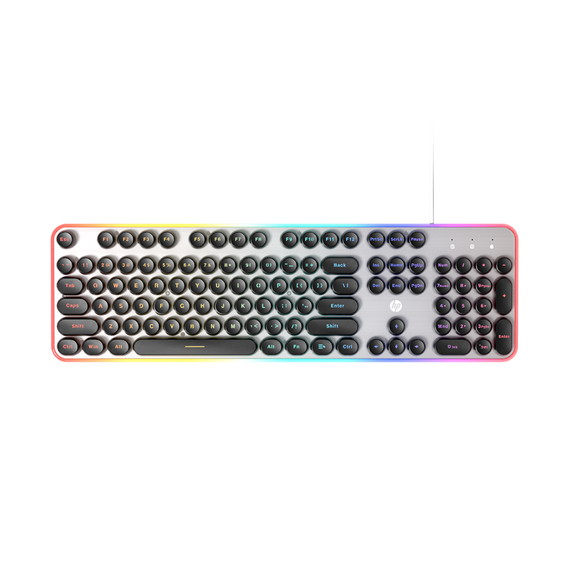 HP K10F Mechanical Feel Keyboard, Wired Keyboard for E-Sports Gaming, Desktop Computer Office Keyboard, 26 Keys without Collision, Stylish Black Keycaps with Mixed Lighting