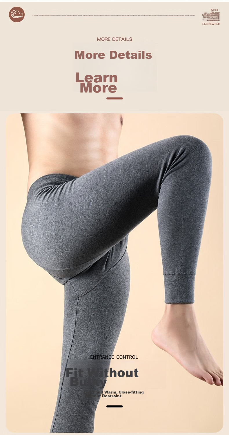 LangSha 2 Pairs of Men's Autumn Long Johns, 100% Pure Cotton Antibacterial Thermal Underwear for Men, Warm Pants, Thin Thermal Underwear Set for Autum 14
