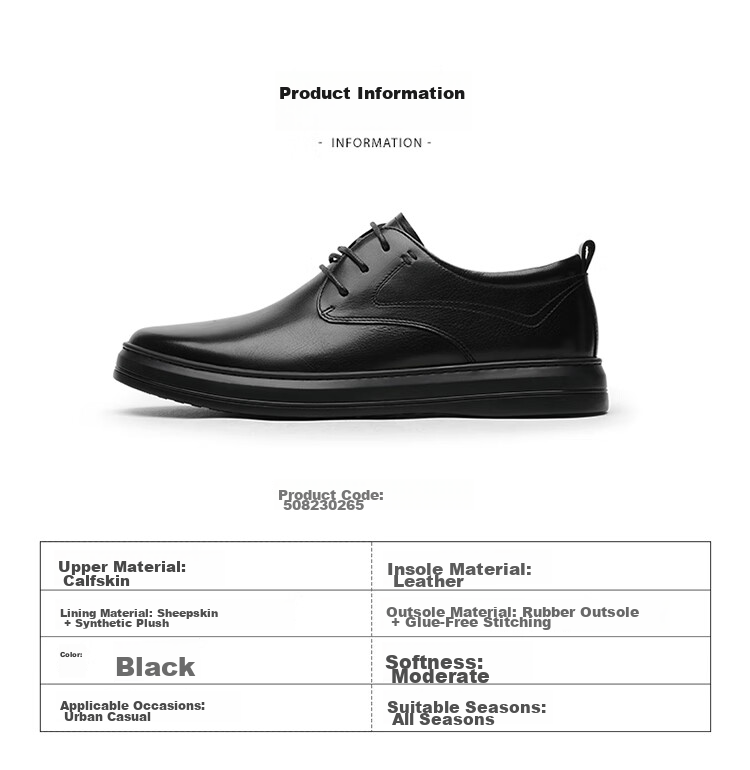 Goldlion Men's Shoes, Stylish Leather Business Shoes, Comfortable Lace-Up Casual Leather Shoes, 50823026501A-Black, Size 40 7