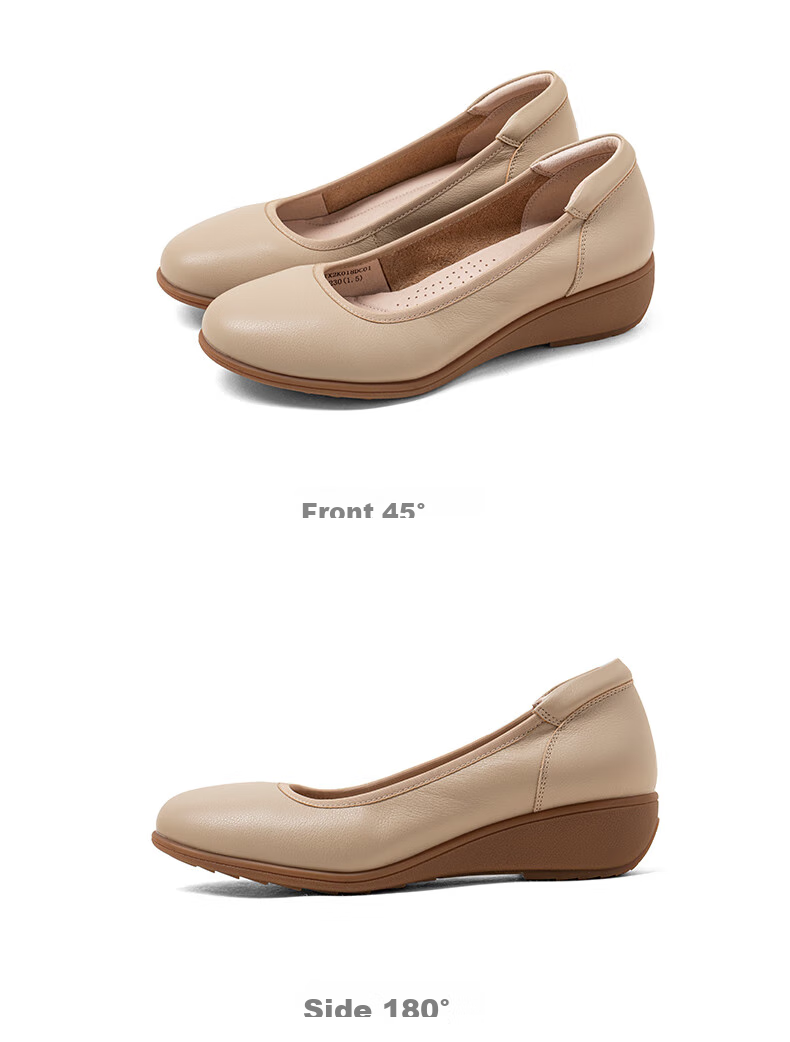 COMELY Leather Flats for Women, Spring And Summer New Style Comfortable Genuine Leather Soft-Soled Versatile Mom Shoes, Wedge Heel Non-Tiring, Apricot Color, Size 34 15