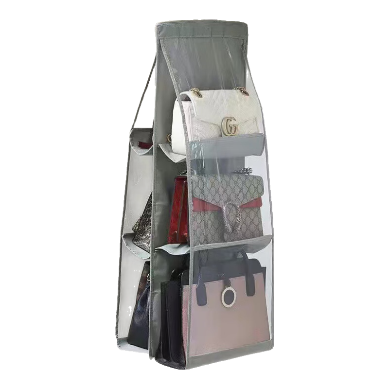 Shuranjia Handbag Storage Hanging Organizer, Double-Sided Multi-Layer Transparent Dust-Proof Bag, Hanging Closet Storage Organizer for Bags, 6 Compartments