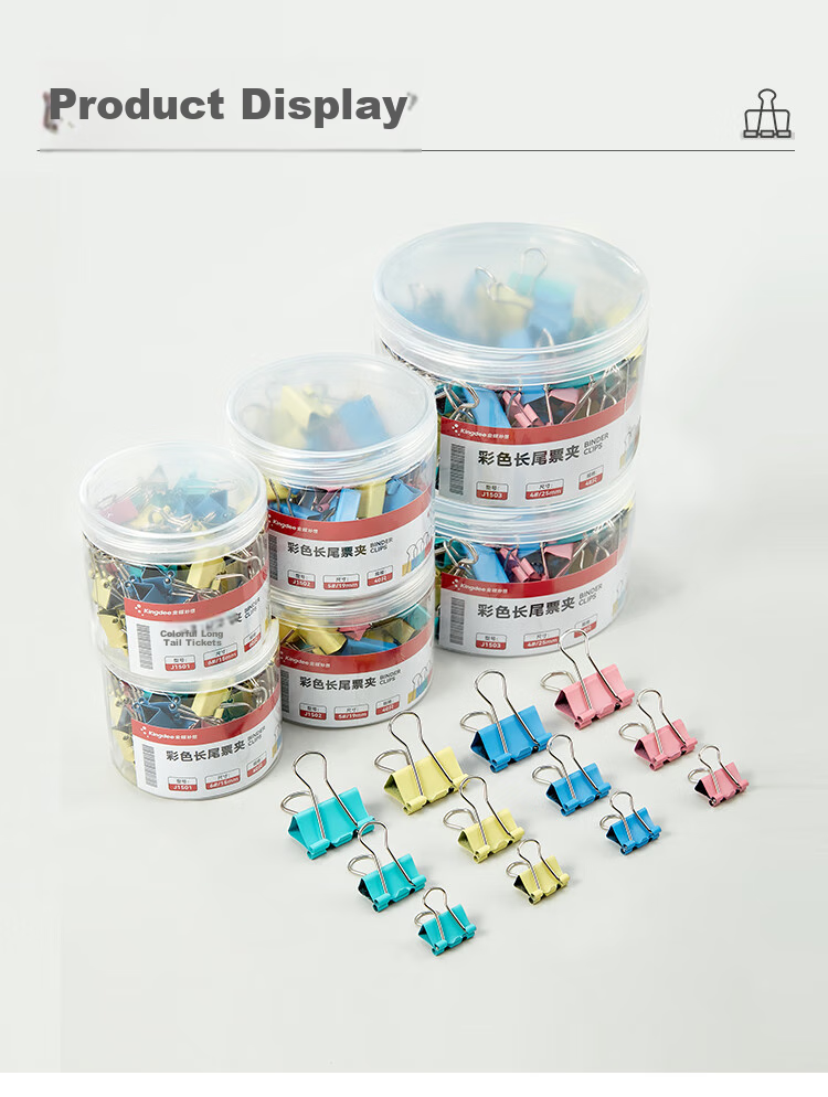 Kingdee 40 Pieces, 19mm Colorful Long Tail Clips, Binder Clips, Large Fixed Stationery Clips, Strong Book Clips, Office Supplies 8