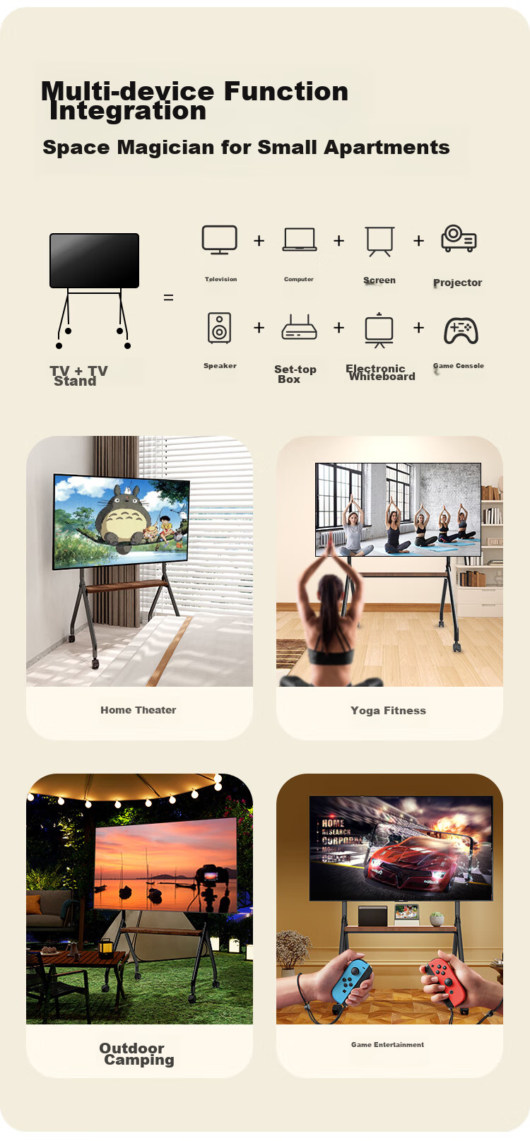 Jinying Mobile TV Stand (50-100 Inches), Floor-Standing TV Mount, TV Cart, Video Conference Display Mobile Trolley, Floor-Standing TV Bracket 4