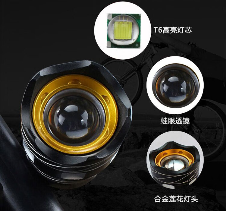 Adandyish Mountain Bike Front Headlight, T6 High Brightness Flashlight, LED Adjustable Focus Nighttime High Beam Headlight, USB Rechargeable 4