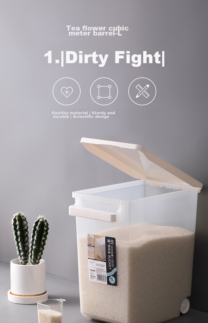 CHAHUA Kitchen Storage Container, Rice Bucket with Wheels, Moisture-Proof Sealed, PP Material, White, for Home Use, 10L Capacity 1