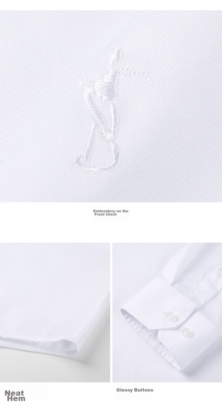 TRIES [Celebrity Style] Men's Long-Sleeve Shirt, Solid Color Business Style for All Seasons, Multi-Color Spring And Autumn Embroidered Work Shirt 21
