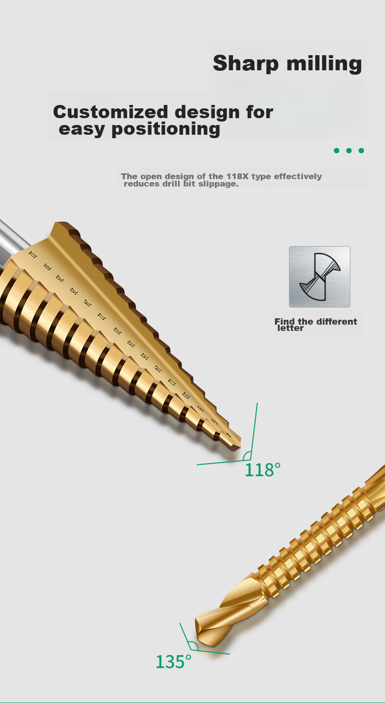 Baolian Stainless Steel Pagoda Drill Bit Set Cobalt Twist Drill Hole Opener Metal Step Drill Bit Set Alloy Reamer Drill Bit 17