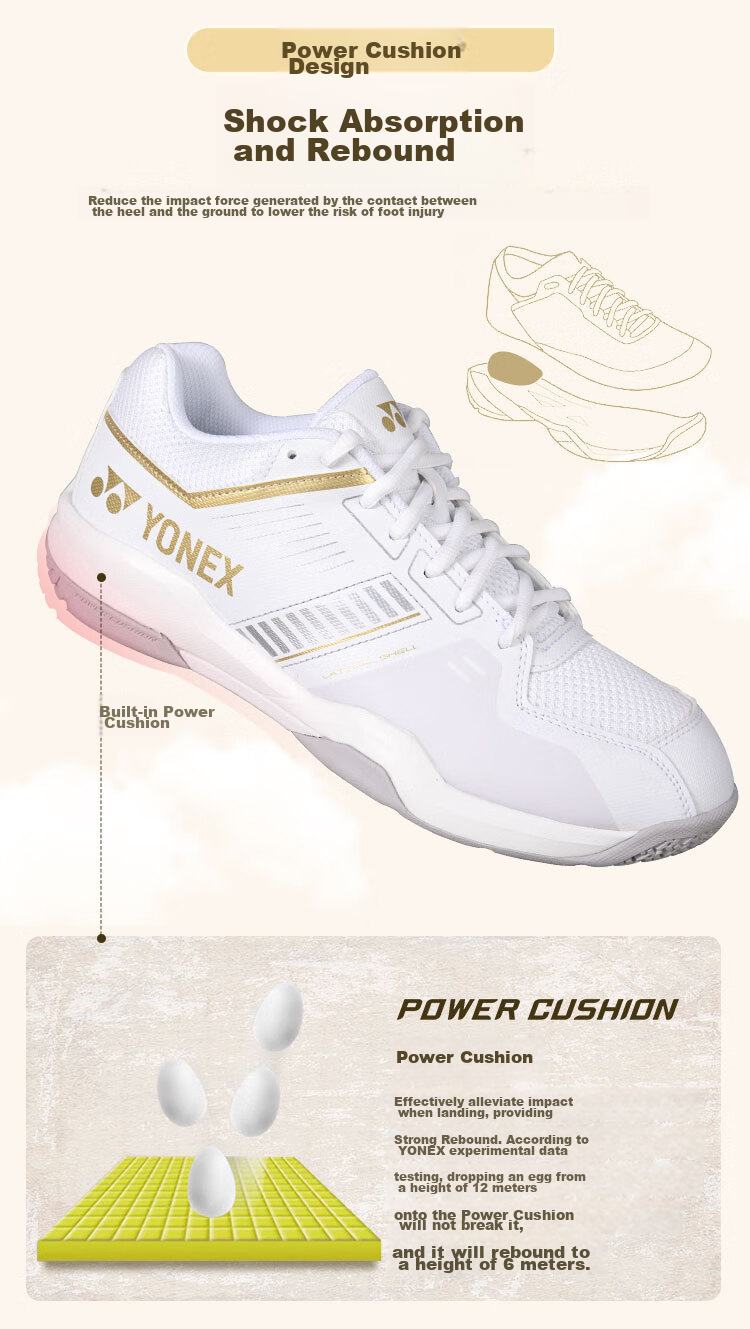 YONEX Badminton Shoes, Shock-Absorbing, Breathable, for Competition And Training, Wide Fit, Comfortable, SHBSF1WEX, White And Gold, Size 42 3