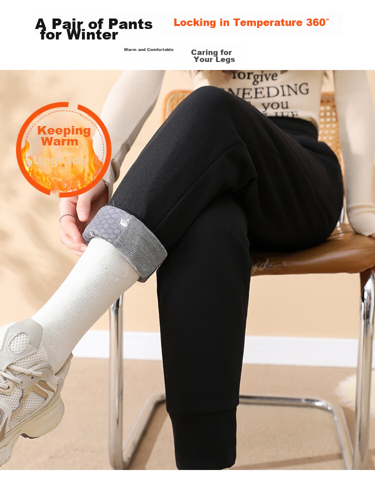 Xiongmaoxiangban Women's down Casual Pants, 2024 Autumn And Winter New Style, Fleece-Lined Thick Cotton Pants, Sports Warm Trousers, High-Waist Tapered Sweatpants 10