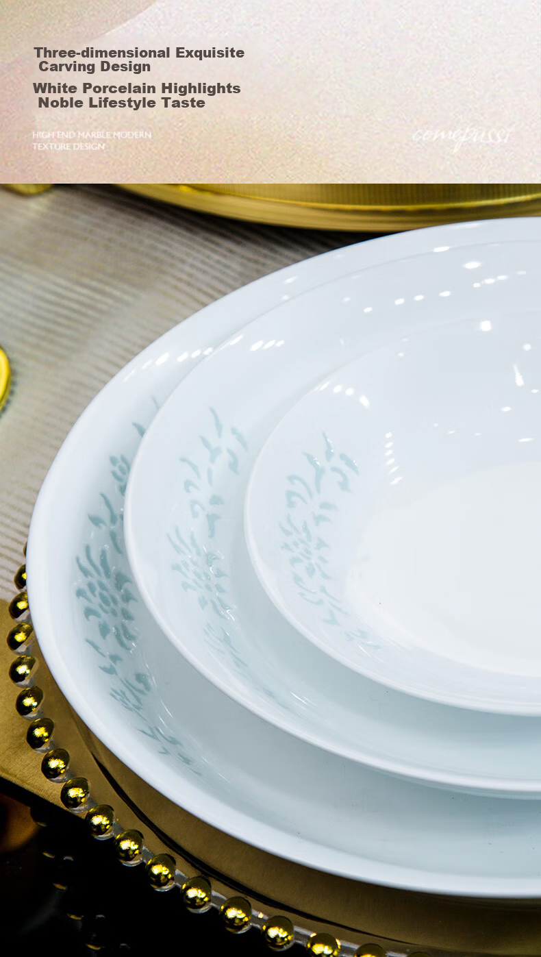Yunzhihe Jingdezhen New Exquisite High-End Porcelain Dinnerware Set Complete Plates and Bowls Wedding Housewarming Gift 6