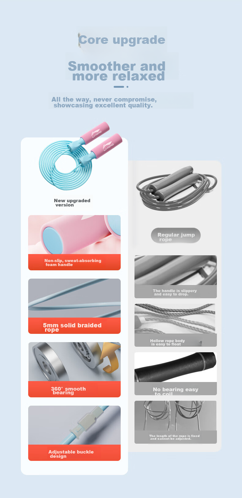 Li-Ning Children's Jump Rope for Primary And Secondary School Students, Kindergarten Speed Competition Exam Training And Competition, Specialized Non-Tangling Rope 5