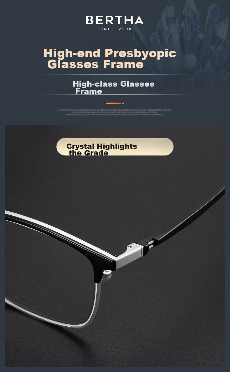 Bertha East China Sea Natural Crystal Lens Brand Reading Glasses for Men, Stone Eyeglasses, High-End Clear Anti-Scratch Wear-Resistant, Gift for Father 2