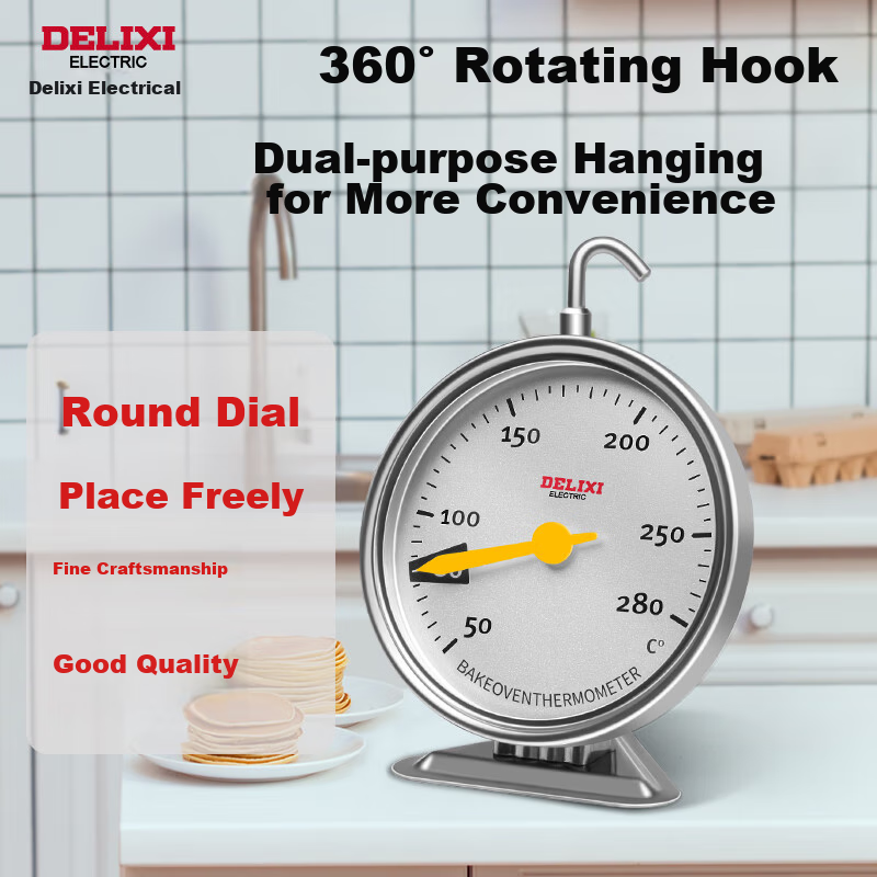 DELIXI ELECTRIC Oven Thermometer, Baking-Specific, High-Precision, Mechanical, Stainless Steel, Heat-Resistant, with Hook, Upright
