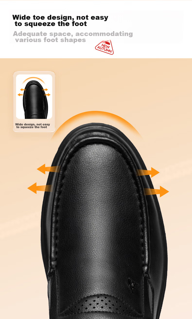 Zulijian Elderly Shoes, 2026 Autumn Men's Slip-On Soft-Soled Casual Leather Shoes, Dad Shoes, 8679K Black, Size 41 7
