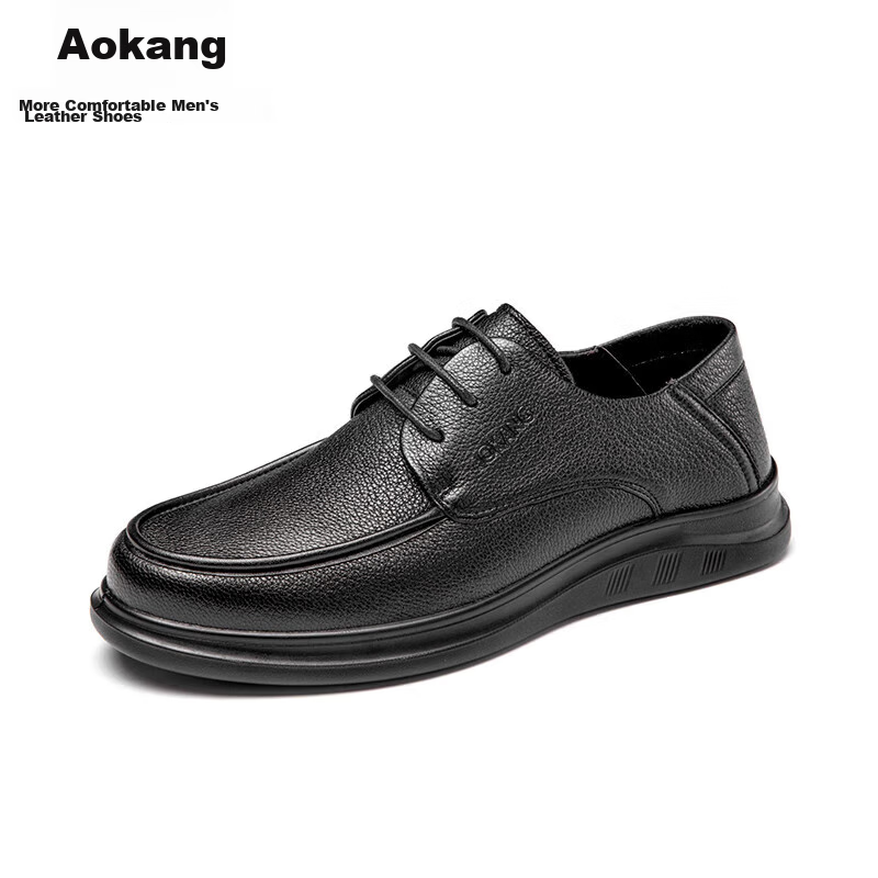 Aokang Business Casual Leather Shoes, Sheepskin Soft Sole, Comfortable Lace-Up Work Shoes, Black Size 41