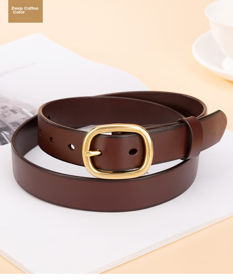 Cattlesboss Women's Leather Belt, Simple Casual Denim Versatile Trouser Belt, Fashionable 5323, Dark Brown, 105cm 15